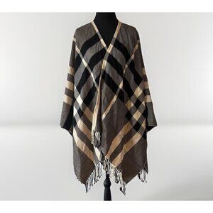 Burberry Cape Shawl 100% Extra Fine Merino Wool Check